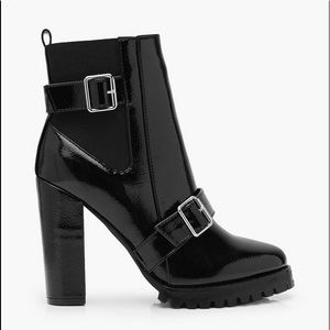 Leather black heel boots